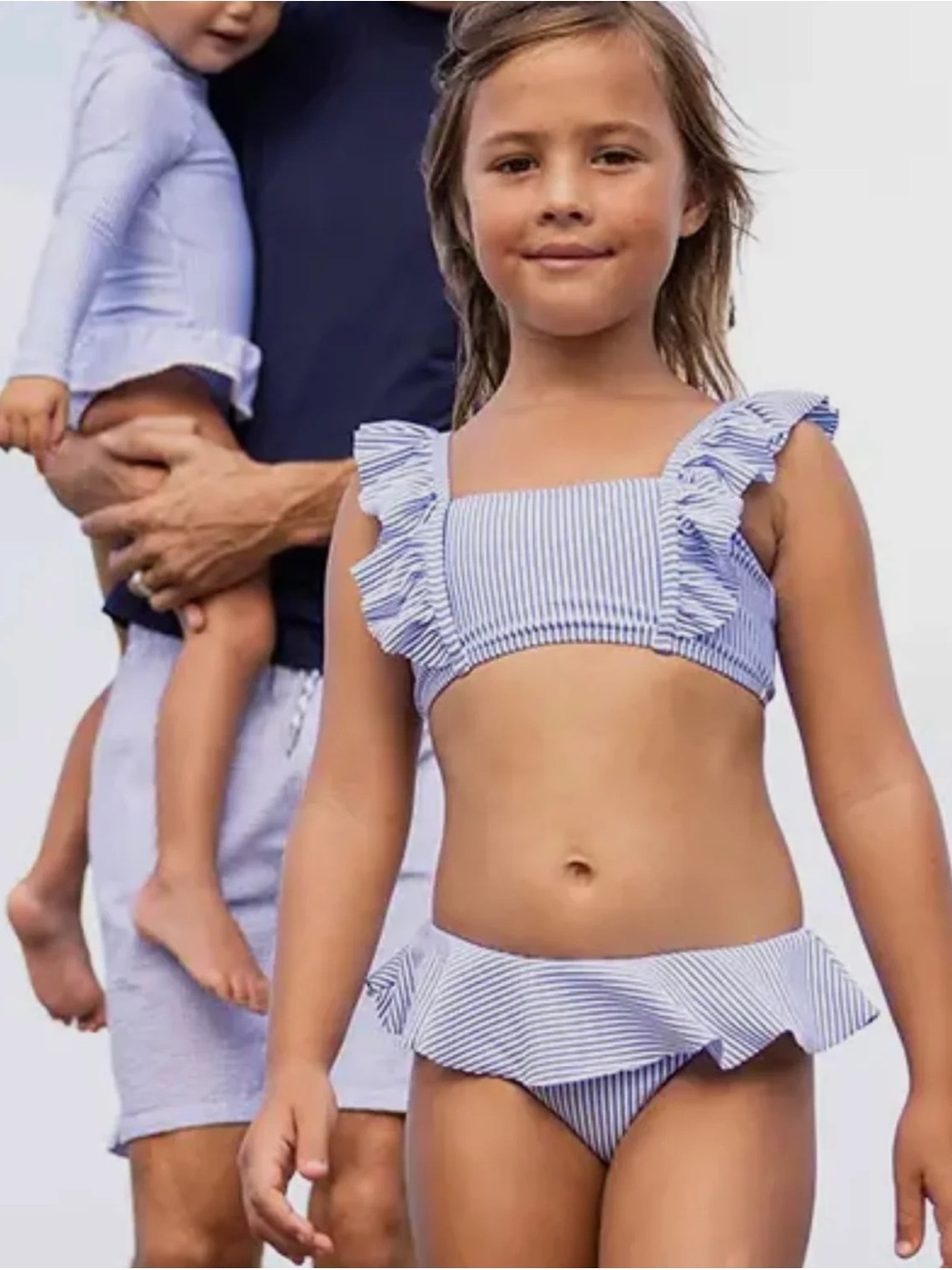 Snapper Rock Blue and White Striped Ruffle Bikini Set